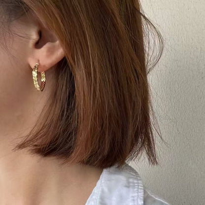 Pure Silver S925 Diamond-Shaped Crushed Ice CNC Craft Large Hoop Earrings Exquisite High-End Fashion Circle Geometric Style