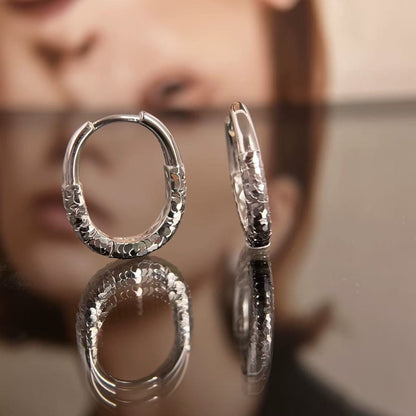 Sterling Silver S925 CNC Craft Ice Chip Big Earrings Simple Niche Light Luxury High-end Versatile Elegant U-shaped Earrings