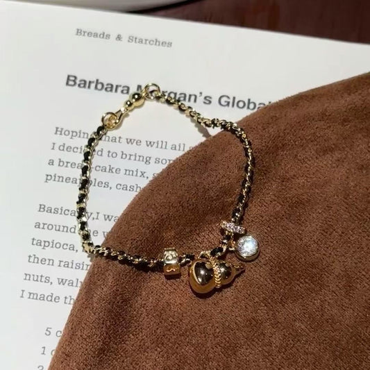 925C Sterling Silver Black Gold Braided Gourd Bracelet Fulu Fashion Exquisite High-end Versatile Bracelet