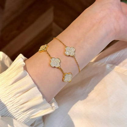 Pure Silver S925 Jade Green Four-Leaf Clover Double-Sided Three-Flower Single-Flower Bracelet Fresh and Luxurious Niche Style Elegant Jewelry