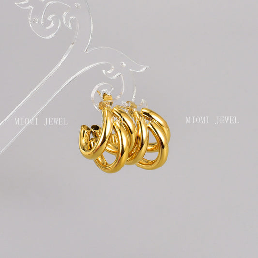 E68 Hong Kong Style Retro Three-Layer C-Shaped Hollow Round Tube Earrings Studs Wholesale Jewelry Accessories
