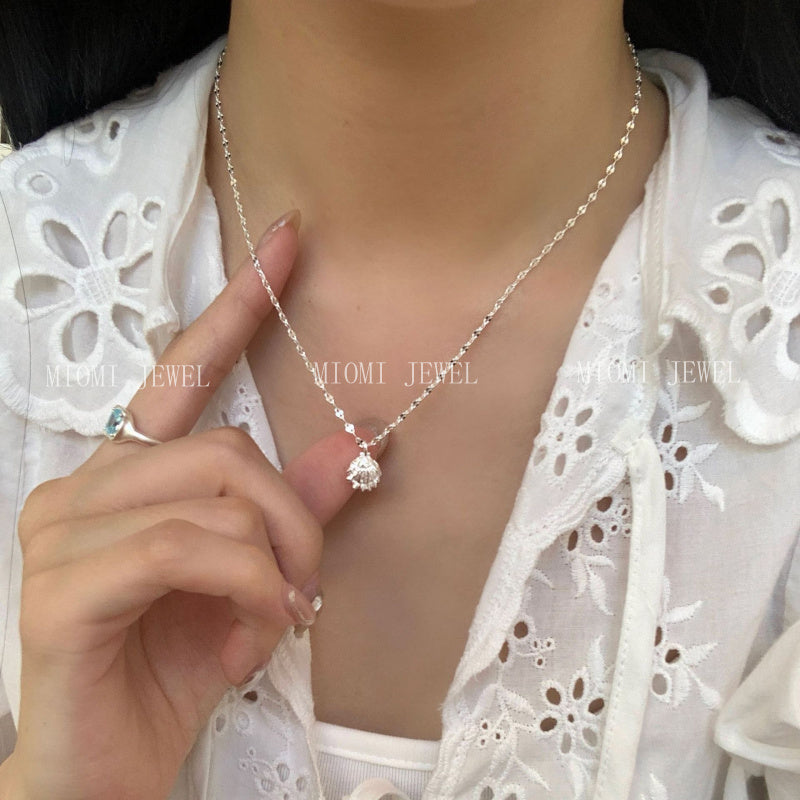 S925 Sterling Silver Wrinkled Texture Shell Necklace for Women Korean Simple Retro Niche Design Hot-Selling Collarbone Chain