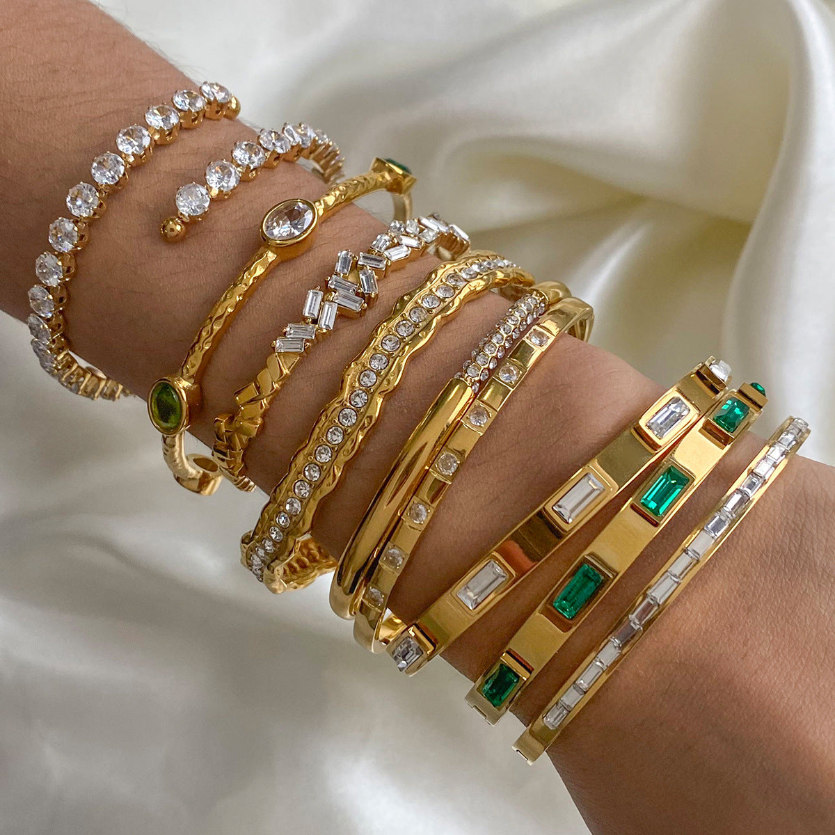 Stainless Steel Zircon Bracelet High-End Ins Open Bangle Titanium Steel Jewelry Bracelet