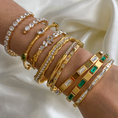 Stainless Steel Zircon Bracelet High-End Ins Open Bangle Titanium Steel Jewelry Bracelet