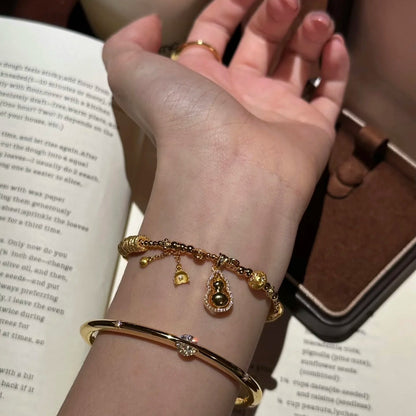 Pure Silver S925 Gourd Wealth Entwined Bracelet New Chinese Style National Trend Fashionable Elegant High-end Light Luxury Jewelry