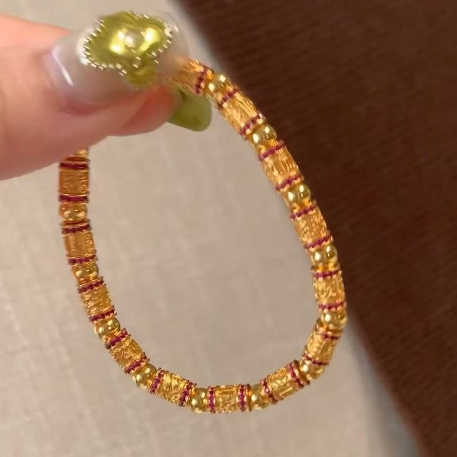 Pure Silver S925 Cultural Play Zodiac Year Red Bracelet Elastic Cord National Style Light Luxury Fashion Versatile Bracelet