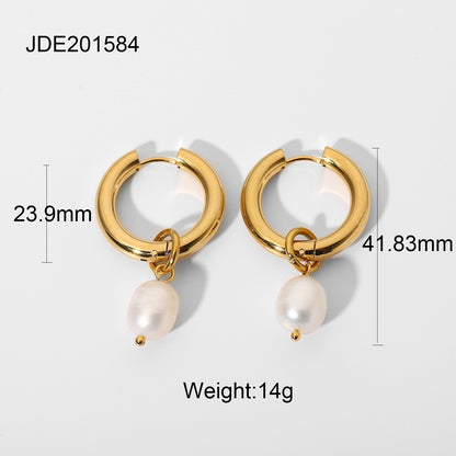 INS Style Internet Celebrity Same Style 18K Gold Stainless Steel Earrings Fashionable Personality Pearl Earrings Hoop Earrings Women's Jewelry