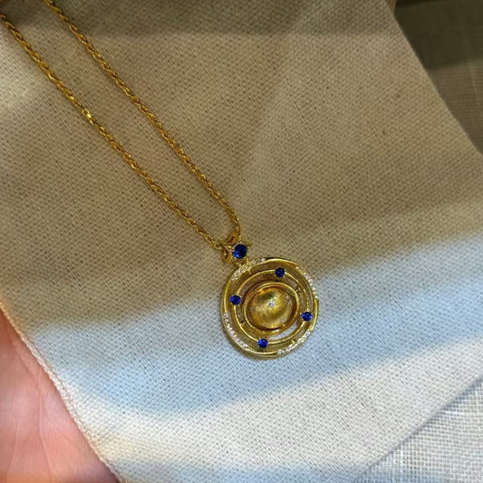 Sterling Silver S925Heavy Craft High-End Brushed Rotating Planet Necklace Niche Design Light Luxury Blue Diamond Star Collarbone Chain