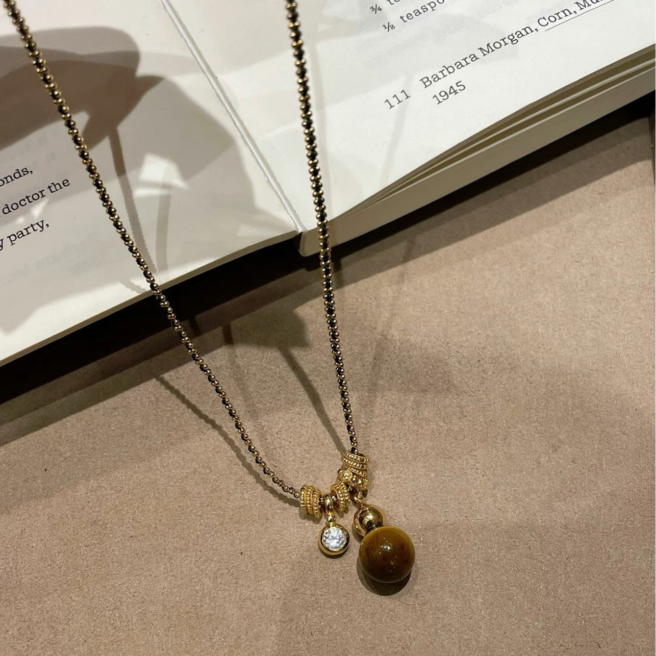 Pure Silver S925 Black Gold Braided Autumn Winter Tiger Eye Gourd Running Ring Necklace Bracelet Set New Chinese Style Exquisite High-end Feel