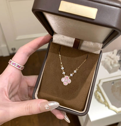 Popular Pink silver  Four-Leaf Flower Earrings, ewelry Set Minimalist Luxury & Niche Style