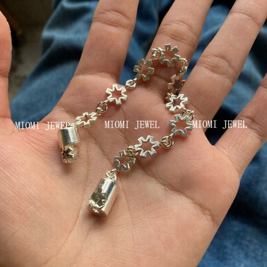 S925 Sterling Silver Star Snowflake Magnetic Clasp Bracelet Niche Personality Retro Hollow Flower Hexagram Bracelet Jewelry