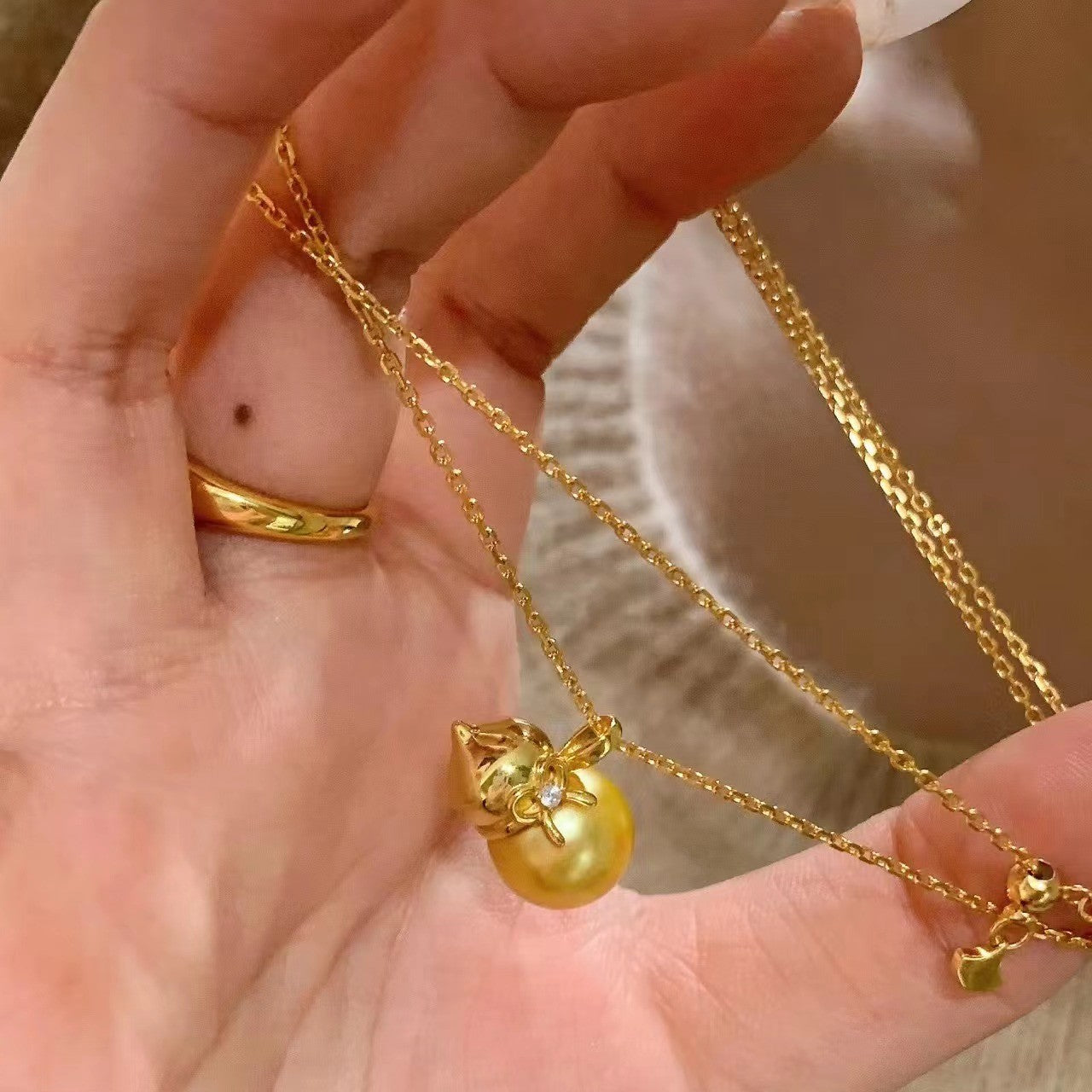 Pure Silver S925 Pearl Gourd Pearl Necklace Light Luxury Style High-end Jewelry Feel