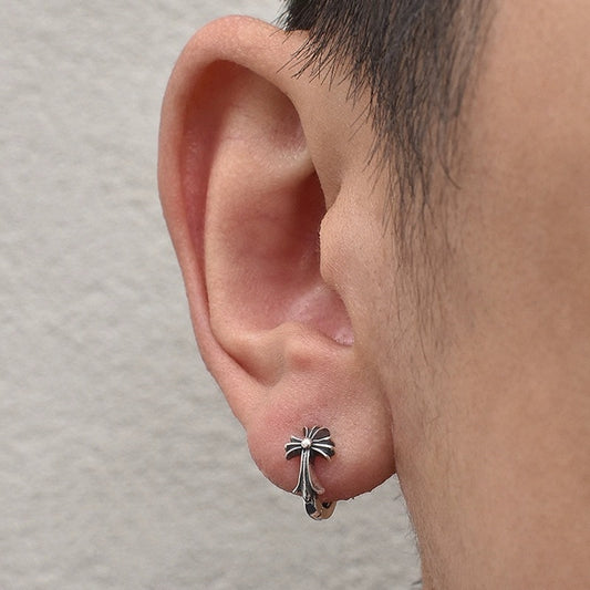 Sterling Silver S925 Cross Pendant for Men and Women Couples Trendy Punk Dongdaemun Vintage Stud Earrings Hoop Earrings