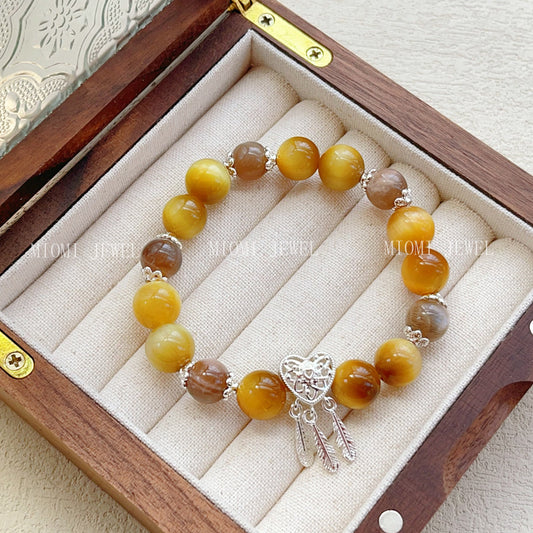 Tiger Eye Stone Gold Tiger Eye Cat's Eye Effect Original Design Tiger Eye Stone Single Loop Bracelet