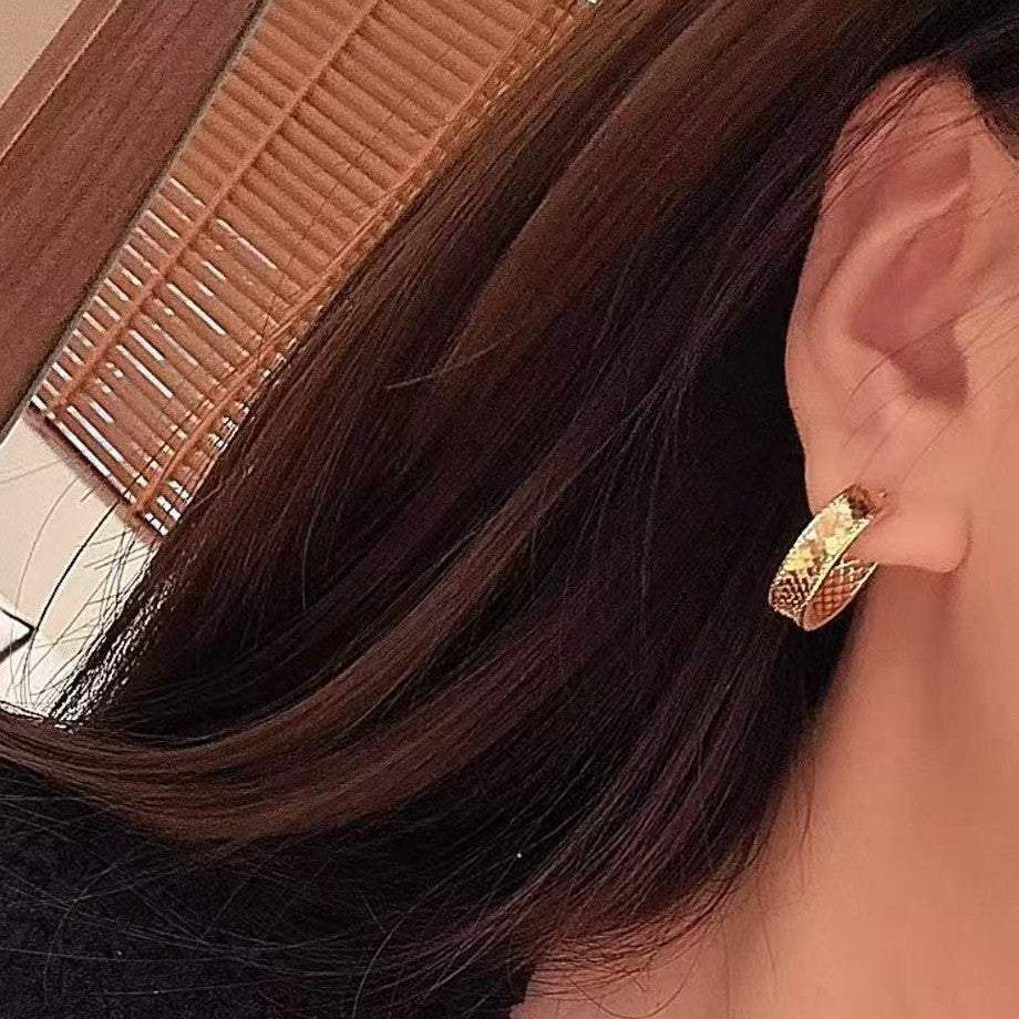 Pure Silver S925 CNC Fish Scale Crushed Ice Craft Earrings Studs Exquisite High-end Fashion