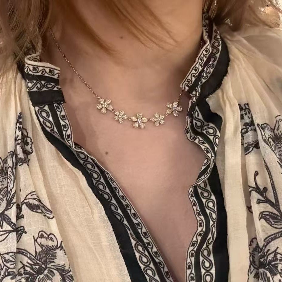 Pure Silver S925 High Carbon Diamond Small Yellow Flower Earrings Necklace Set Light Luxury Niche Fairy Style Internet Celebrity Ins Simple Elegant