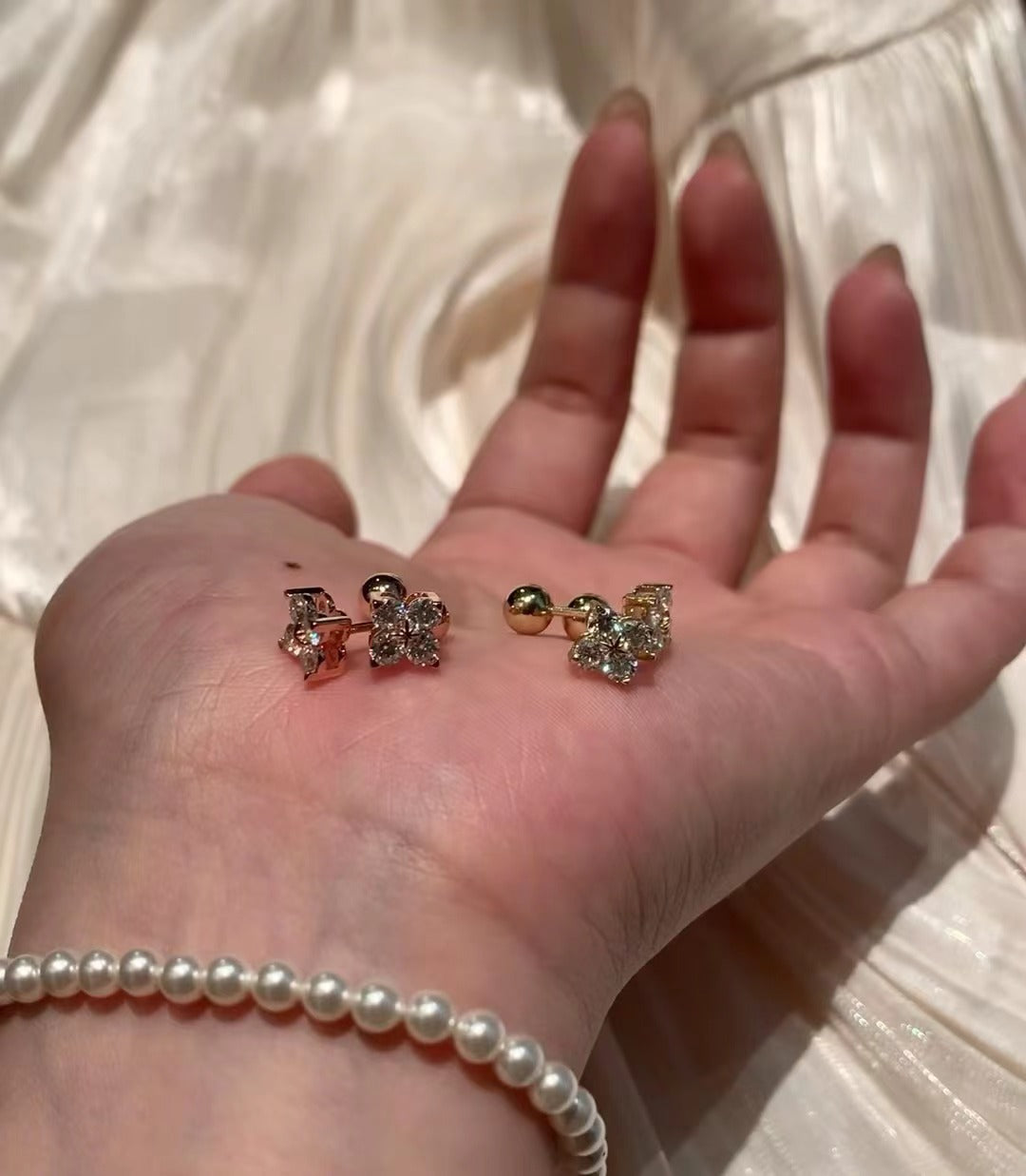 Italian Vintage Brushed Light Luxury High-End Jewelry925Sterling Silver Threaded Earrings Classic Four-Leaf Clover Threaded Earrings