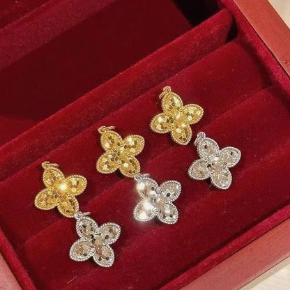 Four-leaf Clover Crushed Ice S925 CNC Craft Double-sided Necklace Hot Fashion Exquisite High-end Light Luxury