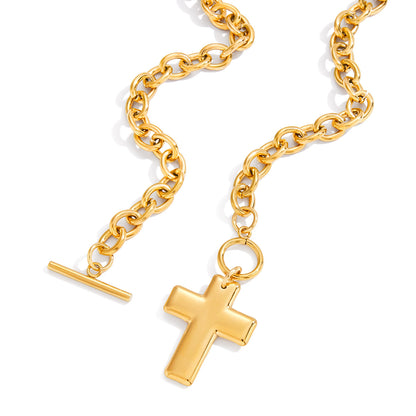 Titanium Steel Cross Necklace Light Luxury High-end OT Buckle Clavicle Chain Non-fading Stainless Steel Jewelry for Women