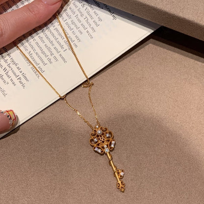 Pure Silver S925 Ancient Brushed Craft Magic Wand Key Necklace Exquisite Light Luxury High-end Niche Collarbone Chain