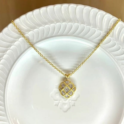 Vintage Style Brushed Rhombus Necklace Retro Light Luxury Earrings Medieval Style Hollow Carved French Style