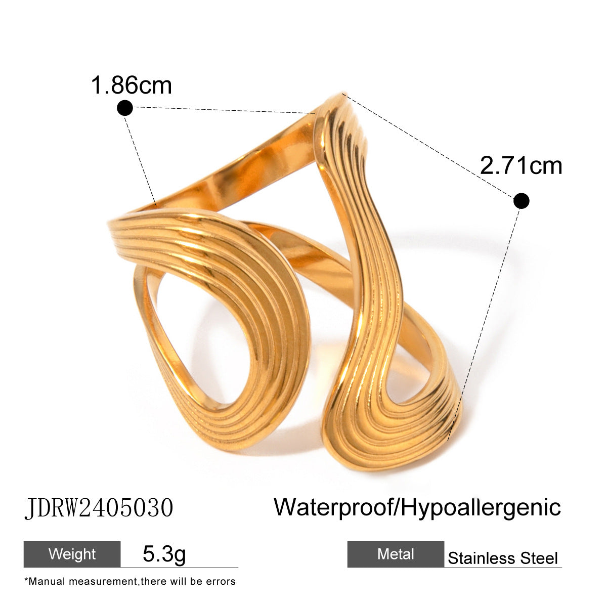 Stainless Steel Gold Exaggerated Ring High-End Ins Style Ring Jewelry Titanium Steel Rings Hand Accessories