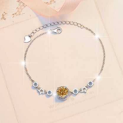 Pure Silver Bracelet Original Fashion Jewelry Simple Round Star Birthstone Jewelry Moissanite Bracelet