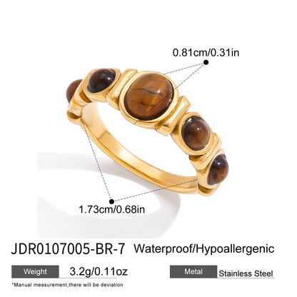 Tiger Eye Stone Ring Niche High-End Feel Hand Jewelry Titanium Steel Non-Fading Women's Ring