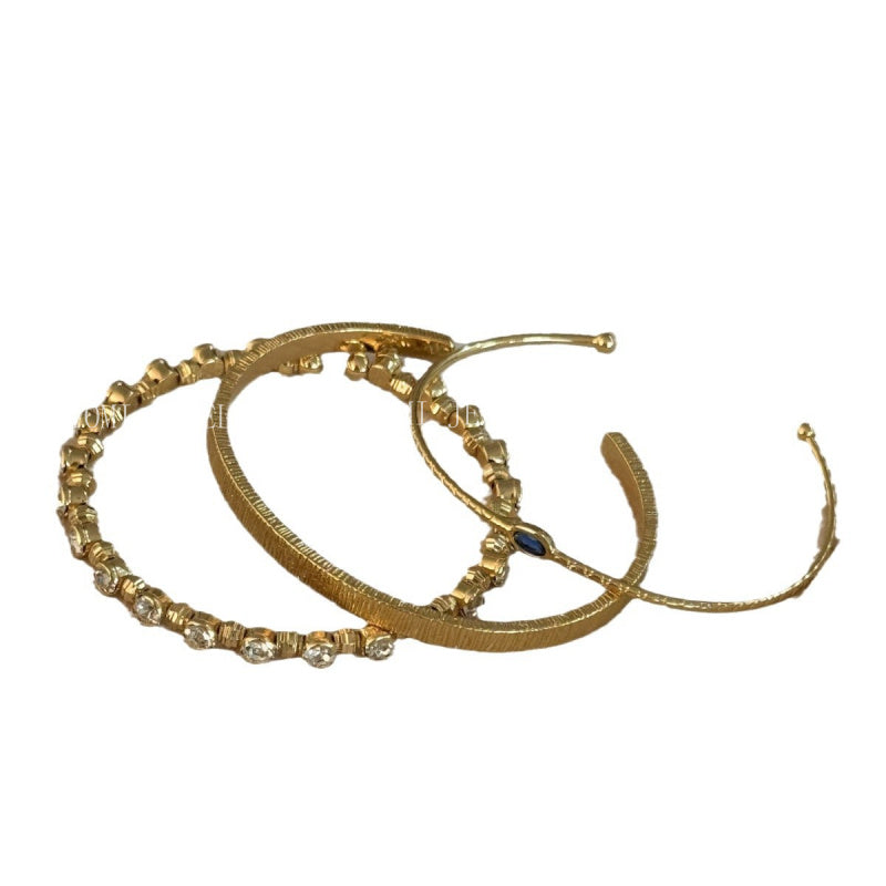 Autumn Winter Layered Gold Blue Hao Stone Vertical Pattern Wide Edge Thin Half Bracelet Vintage Simple Elegant High-end Bracelet for Women