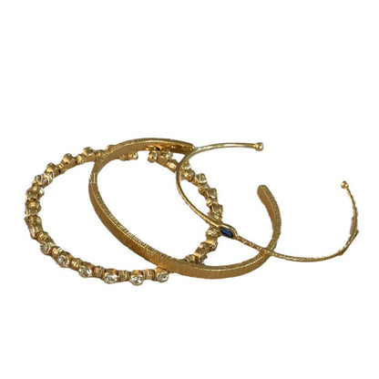 Autumn Winter Layered Gold Blue Hao Stone Vertical Pattern Wide Edge Thin Half Bracelet Vintage Simple Elegant High-end Bracelet for Women