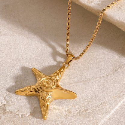 Stainless Steel Starfish Pendant Necklace High-End Ins Collarbone Chain Titanium Steel Ocean Jewelry