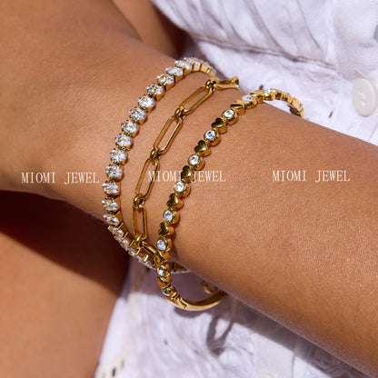 Stainless Steel Heart Zircon Bracelet Light Luxury High-end Titanium Steel Bangle Non-fading Women's Jewelry