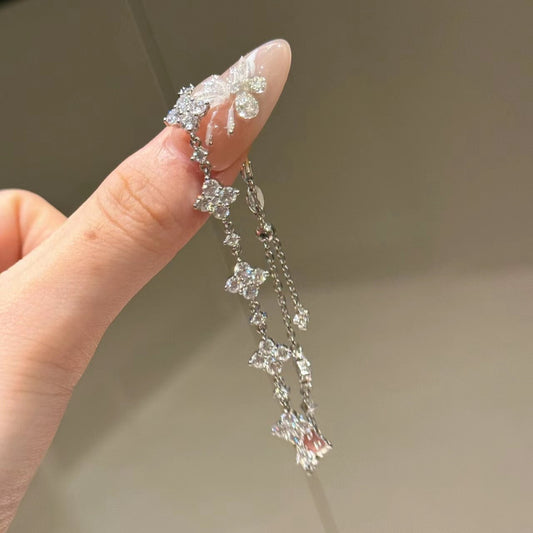 Pure Silver S925 High Carbon Diamond Four-Leaf Clover Bracelet Ultra Shiny French Style High-End Elegant