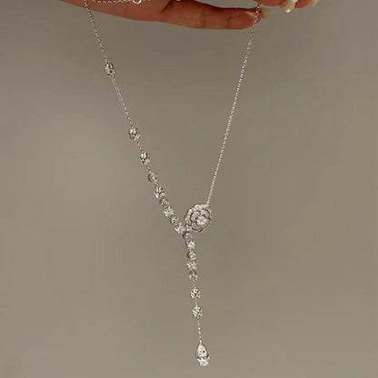 S925 Sterling Silver High Carbon Diamond Light Luxury Camellia Necklace High-end Elegant Versatile Jewelry