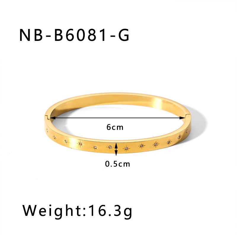 Hot-Selling Zircon Heart-Shaped Quadrilateral Geometric White Zircon Green Zircon Titanium Steel Real Gold Plated Color-Retaining Jewelry Bracelet
