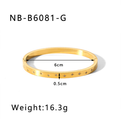 Hot-Selling Zircon Heart-Shaped Quadrilateral Geometric White Zircon Green Zircon Titanium Steel Real Gold Plated Color-Retaining Jewelry Bracelet