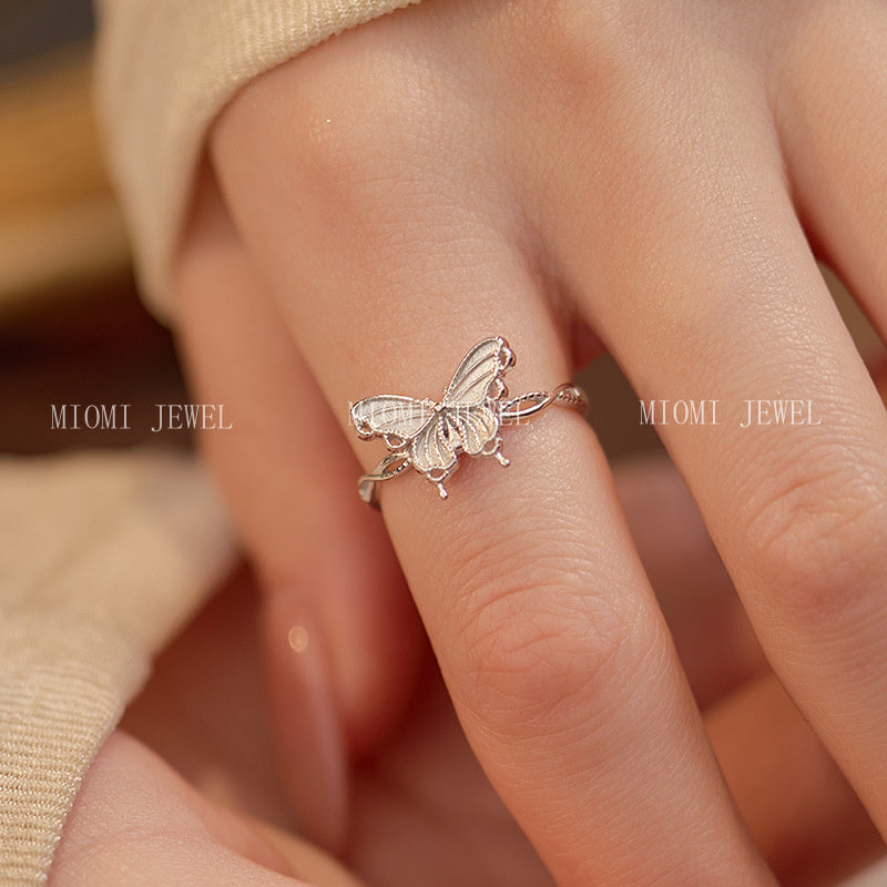 Banyan Tree S999 Pure Silver Summer Forest Style Butterfly Ring for Women High-end Elegant Hot-selling Index Finger Ring Pure Silver Gift
