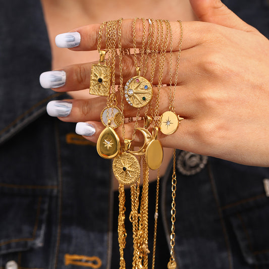 Jewelry Stainless Steel Eight-Pointed Star Zircon Necklace Pendant High-End Clavicle Chain Titanium Steel Necklace