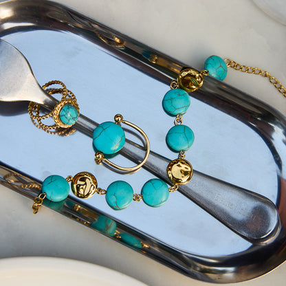 Blue Turquoise Ring Titanium Steel Non-Fading Jewelry Stainless Steel Bracelet Light Luxury High-End Accessories