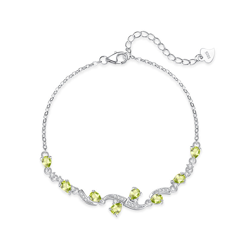 S925 Sterling Silver Bracelet for Women, High-End Pear-Shaped Natural Peridot Topaz Light Luxury Crystal Stone Hot Item