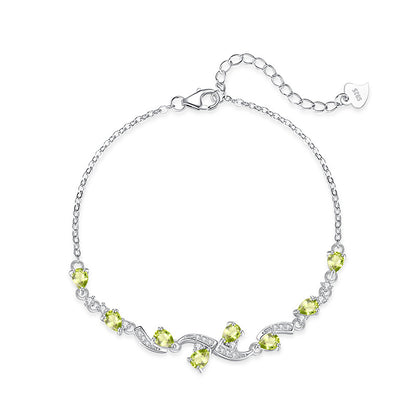 S925 Sterling Silver Bracelet for Women, High-End Pear-Shaped Natural Peridot Topaz Light Luxury Crystal Stone Hot Item