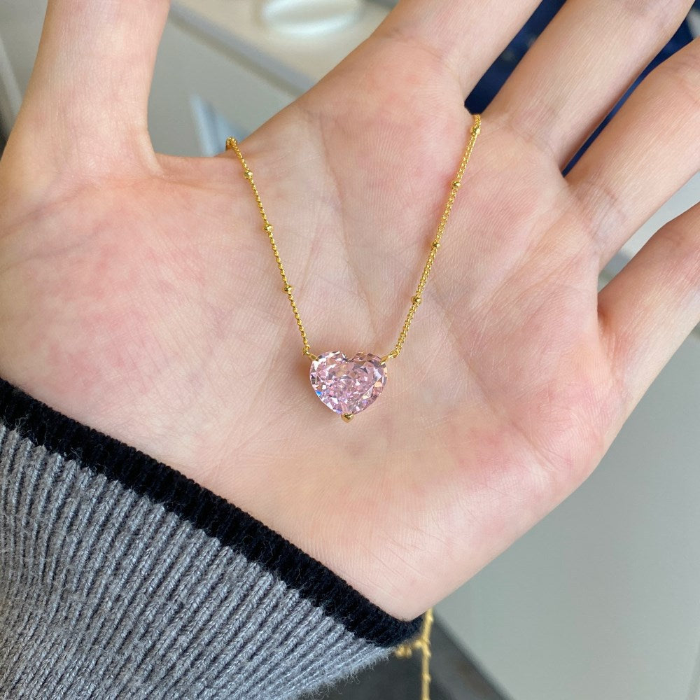 S925 Sterling Silver High Carbon Diamond Necklace for Women Ice Flower Cut Pink Heart Pendant Green Diamond High-end Collarbone Chain