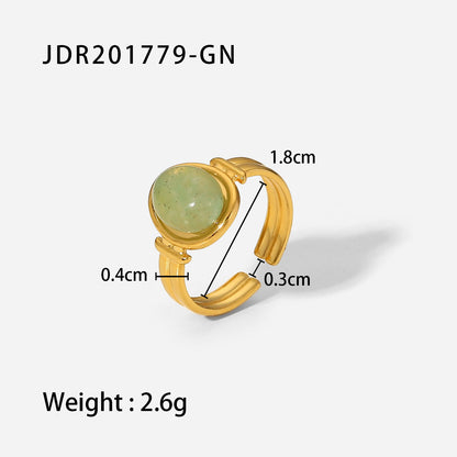 INS Style Internet Celebrity Jewelry 18K Gold Stainless Steel Inlaid Green Zircon Ring Women's Fashion Versatile Ring