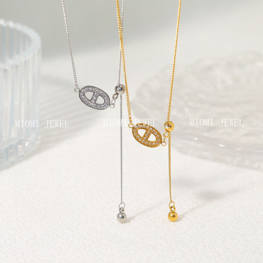 Exquisite Pig Nose Diamond-Studded Titanium Steel Pendant Necklace 18K Real Gold Fashion Light Luxury Pull-Out Clavicle Chain