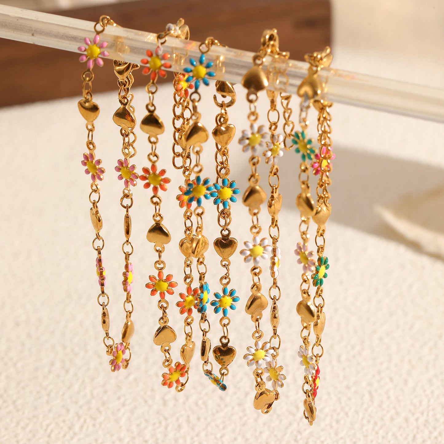 Stainless Steel Oil Drop Daisy Necklace for Women Versatile Titanium Steel Non-Fading Bracelet Jewelry Flower Accessories