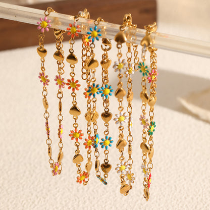 Stainless Steel Oil Drop Daisy Necklace for Women Versatile Titanium Steel Non-Fading Bracelet Jewelry Flower Accessories