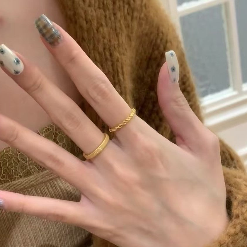 Pure Silver S925 Plain Band Small Twist Stacking King Ring Niche Retro High-end Simple Design Ring