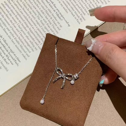 Sterling Silver S925 Runaway Princess Bow Necklace Light Luxury Vintage High-Value Sweet Versatile Collarbone Chain