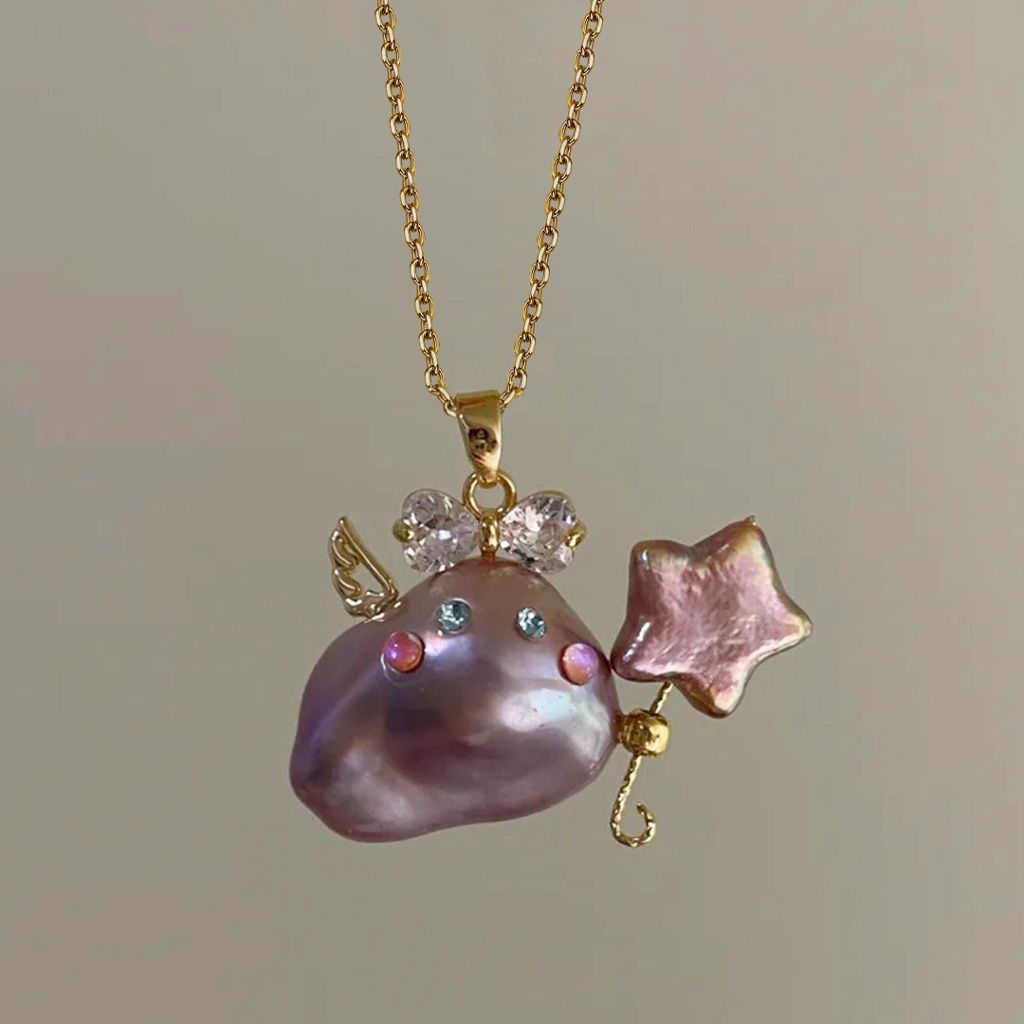 Ocean World Little Witch Necklace Natural Pearl Bighead Fish Pendant Jewelry Goldfish Kissing Fish Clavicle Chain Color Retention