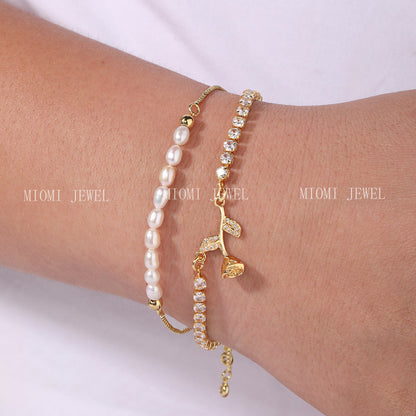 Niche Design Minimalist Freshwater Pearl Chain Stitching Bracelet Mother's Day Gift Versatile Adjustable Bracelet for Women